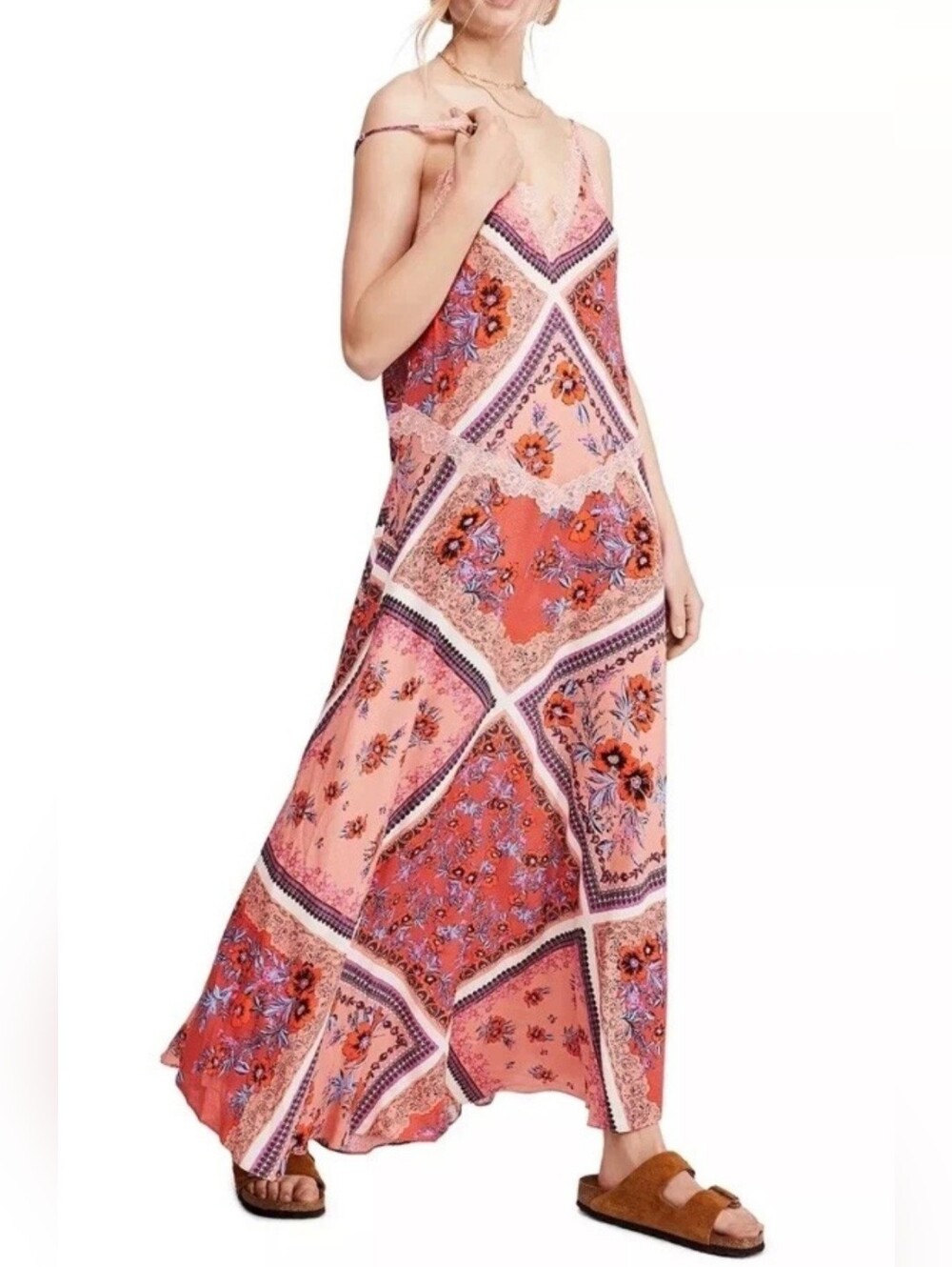 Free People Intimately Stevie Scarf Maxi Boho Dress Lace Trim Size Small